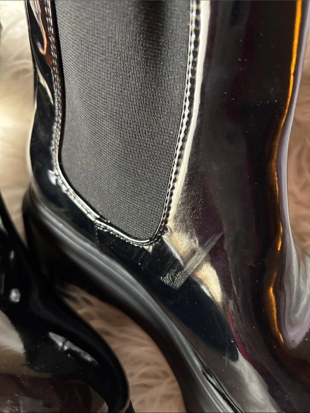 Chinese Laundry Black Patent Jenny Lug Sole Boots Size 7.5